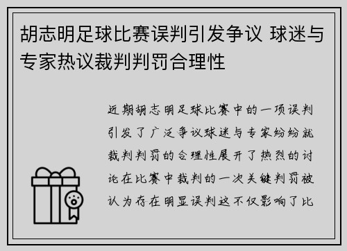胡志明足球比赛误判引发争议 球迷与专家热议裁判判罚合理性