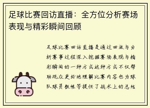 足球比赛回访直播：全方位分析赛场表现与精彩瞬间回顾