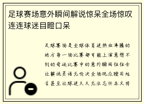 足球赛场意外瞬间解说惊呆全场惊叹连连球迷目瞪口呆