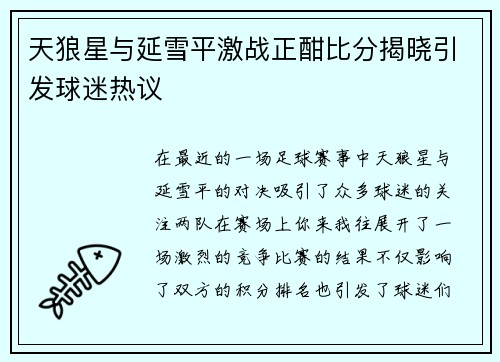 天狼星与延雪平激战正酣比分揭晓引发球迷热议