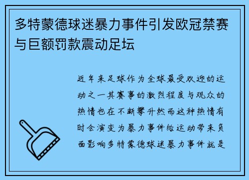 多特蒙德球迷暴力事件引发欧冠禁赛与巨额罚款震动足坛