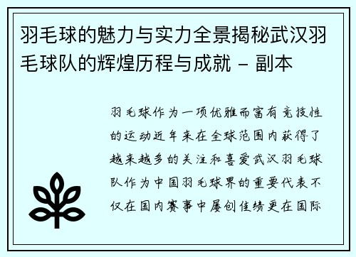 羽毛球的魅力与实力全景揭秘武汉羽毛球队的辉煌历程与成就 - 副本